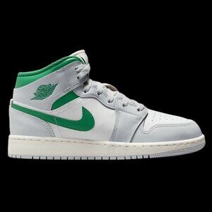 Jordan 1 Mid Grade School Boys' "Summit White/Pine Green/Pure Platinum" Shoe